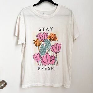 Floral Graphic Tee Mens Size Medium White T-Shirt Cotton